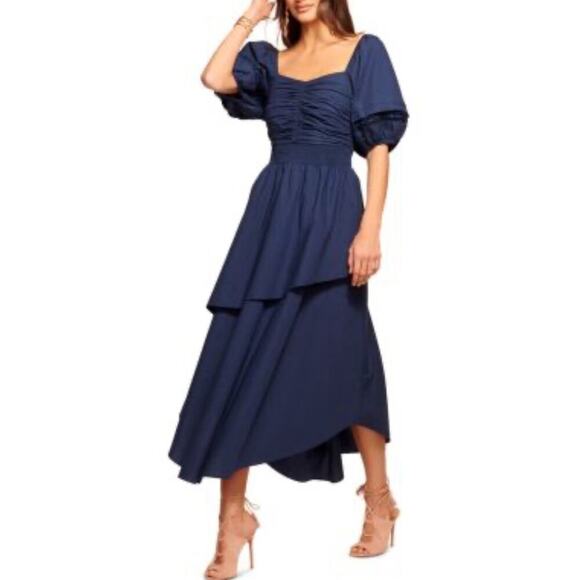 Ramy Brook Dress Balloon Sleeve Layered Persephone Midi Size L Retails $456 - Picture 1 of 4